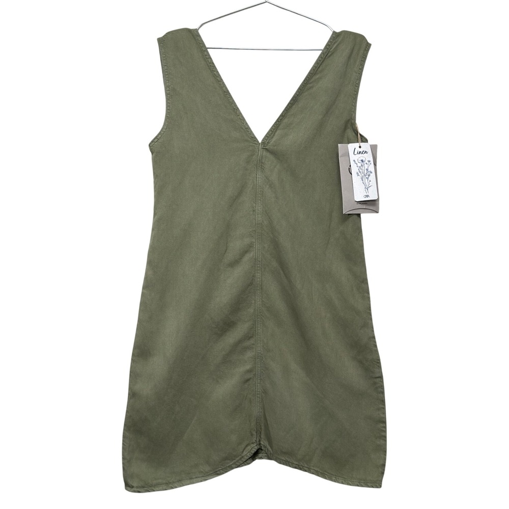 ORTA Anadolu Womens Linen Cotton Dress Sample Green Shift NWT sustainable v neck